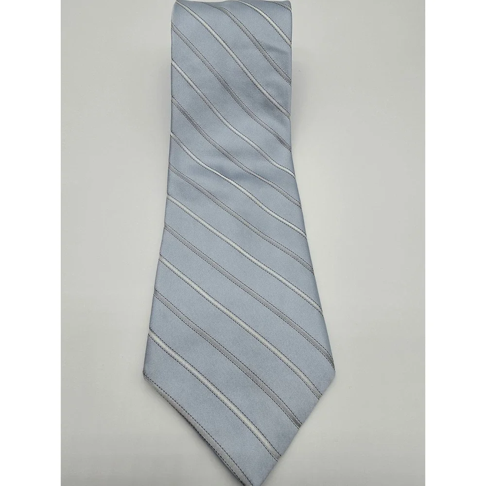 DKNY Men's 100% Silk Blue Silver Fashion Necktie Vintage Tie 57